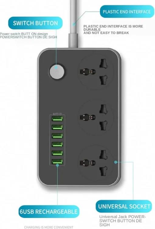 Power Socket Extension Board with Cord - Image 2