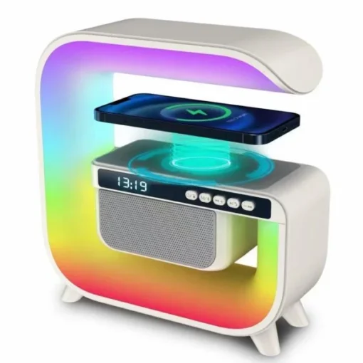 Smart Bluetooth Speaker Alarm Clock 15W Wireless Charging FM Small BT TF Ambience Music USB AUX Night Light E0F9